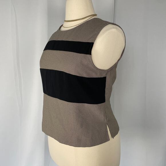 Vintage Tank Top Size 16 Black Cream Striped Minimalist Secretary Chic 90s Y2K - Picture 5 of 13